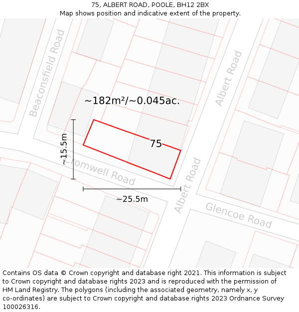 75, ALBERT ROAD, POOLE, BH12 2BX: Plot and title map