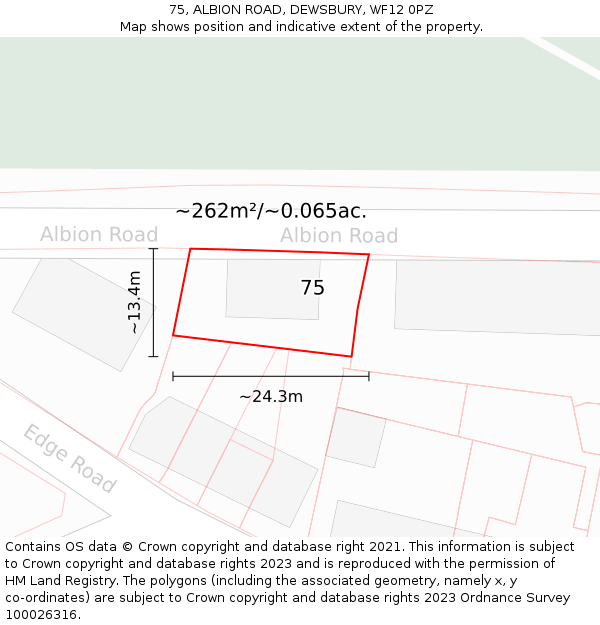 75, ALBION ROAD, DEWSBURY, WF12 0PZ: Plot and title map