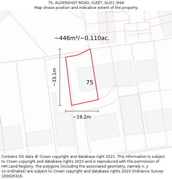 75, ALDERSHOT ROAD, FLEET, GU51 3NW: Plot and title map