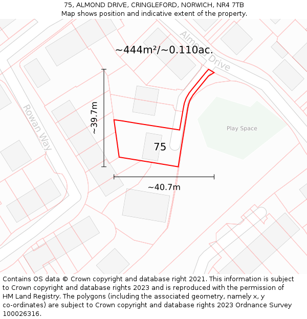 75, ALMOND DRIVE, CRINGLEFORD, NORWICH, NR4 7TB: Plot and title map