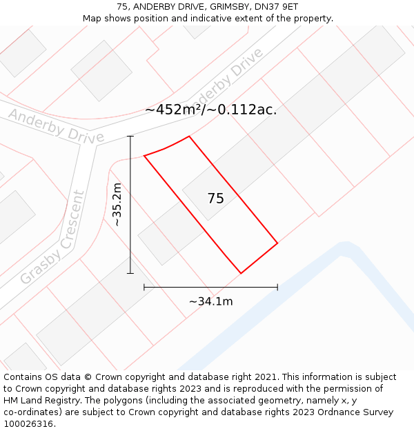 75, ANDERBY DRIVE, GRIMSBY, DN37 9ET: Plot and title map