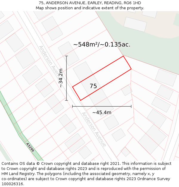 75, ANDERSON AVENUE, EARLEY, READING, RG6 1HD: Plot and title map