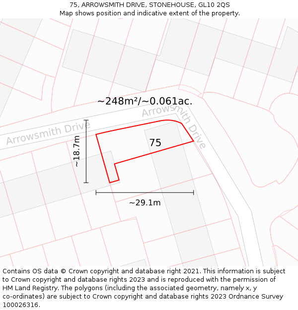 75, ARROWSMITH DRIVE, STONEHOUSE, GL10 2QS: Plot and title map