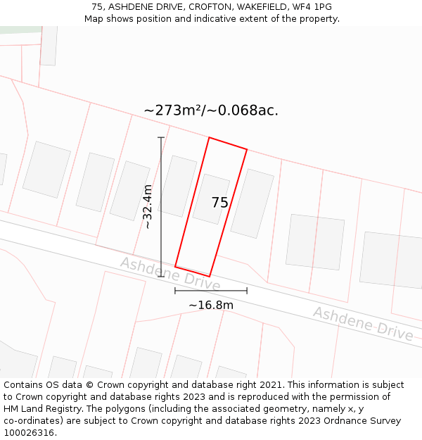 75, ASHDENE DRIVE, CROFTON, WAKEFIELD, WF4 1PG: Plot and title map