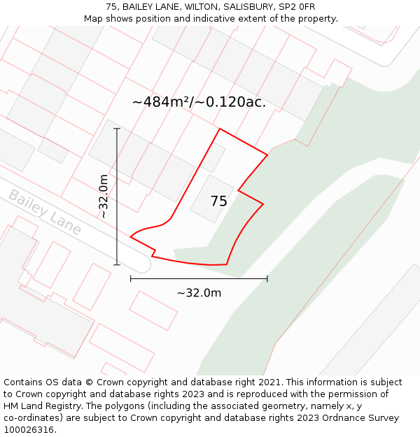 75, BAILEY LANE, WILTON, SALISBURY, SP2 0FR: Plot and title map