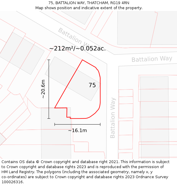 75, BATTALION WAY, THATCHAM, RG19 4RN: Plot and title map