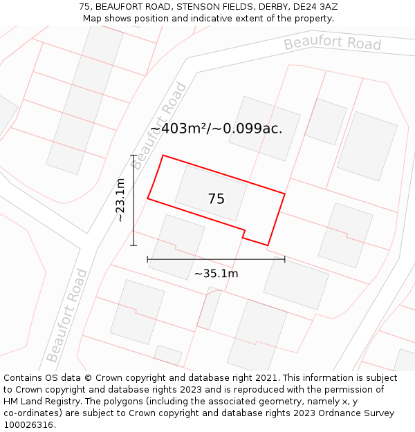 75, BEAUFORT ROAD, STENSON FIELDS, DERBY, DE24 3AZ: Plot and title map