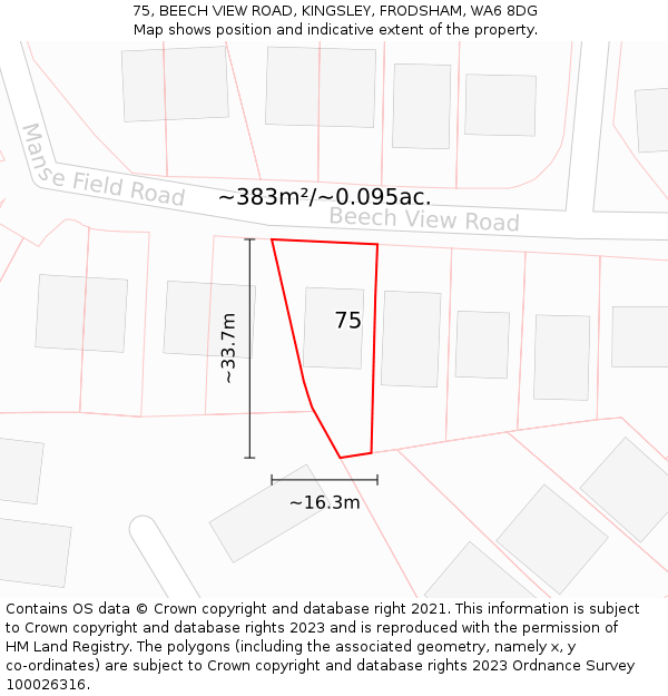 75, BEECH VIEW ROAD, KINGSLEY, FRODSHAM, WA6 8DG: Plot and title map