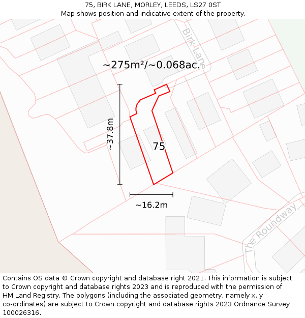 75, BIRK LANE, MORLEY, LEEDS, LS27 0ST: Plot and title map