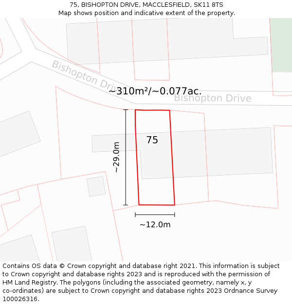 75, BISHOPTON DRIVE, MACCLESFIELD, SK11 8TS: Plot and title map