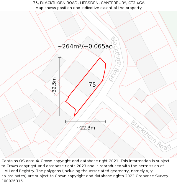 75, BLACKTHORN ROAD, HERSDEN, CANTERBURY, CT3 4GA: Plot and title map