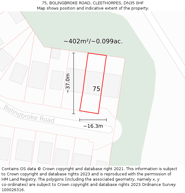 75, BOLINGBROKE ROAD, CLEETHORPES, DN35 0HF: Plot and title map