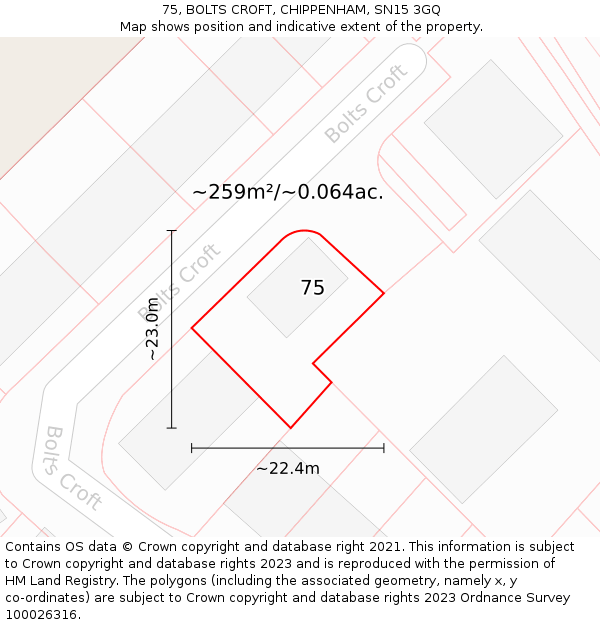 75, BOLTS CROFT, CHIPPENHAM, SN15 3GQ: Plot and title map