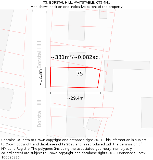 75, BORSTAL HILL, WHITSTABLE, CT5 4NU: Plot and title map