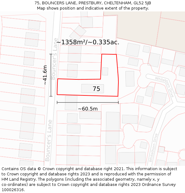 75, BOUNCERS LANE, PRESTBURY, CHELTENHAM, GL52 5JB: Plot and title map