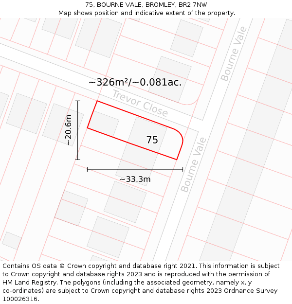 75, BOURNE VALE, BROMLEY, BR2 7NW: Plot and title map
