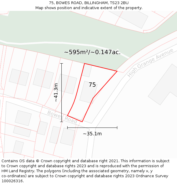 75, BOWES ROAD, BILLINGHAM, TS23 2BU: Plot and title map