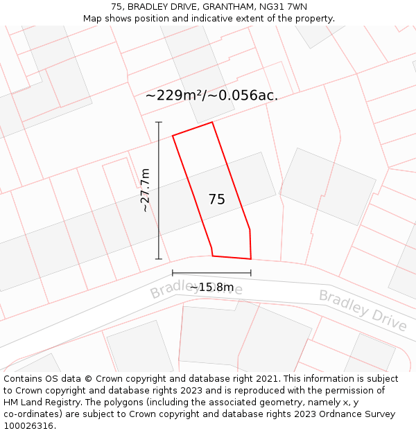 75, BRADLEY DRIVE, GRANTHAM, NG31 7WN: Plot and title map