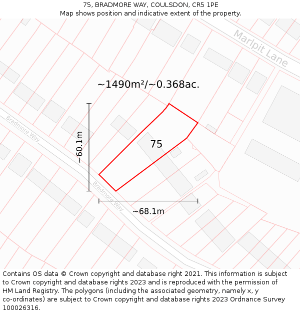 75, BRADMORE WAY, COULSDON, CR5 1PE: Plot and title map