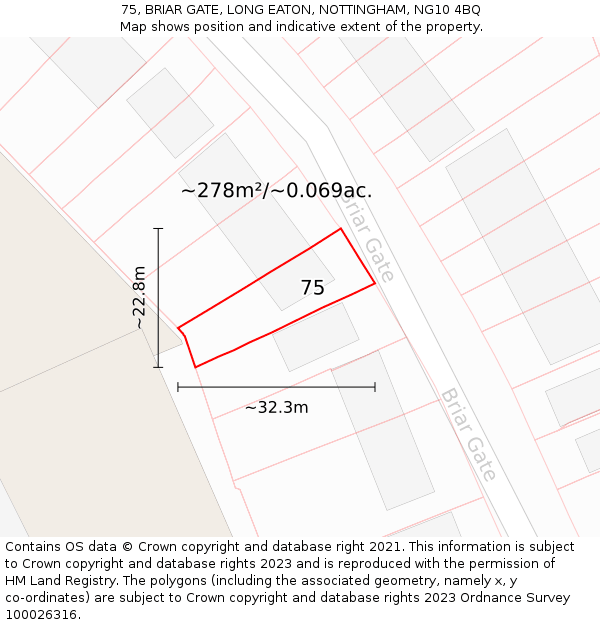 75, BRIAR GATE, LONG EATON, NOTTINGHAM, NG10 4BQ: Plot and title map