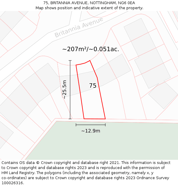75, BRITANNIA AVENUE, NOTTINGHAM, NG6 0EA: Plot and title map
