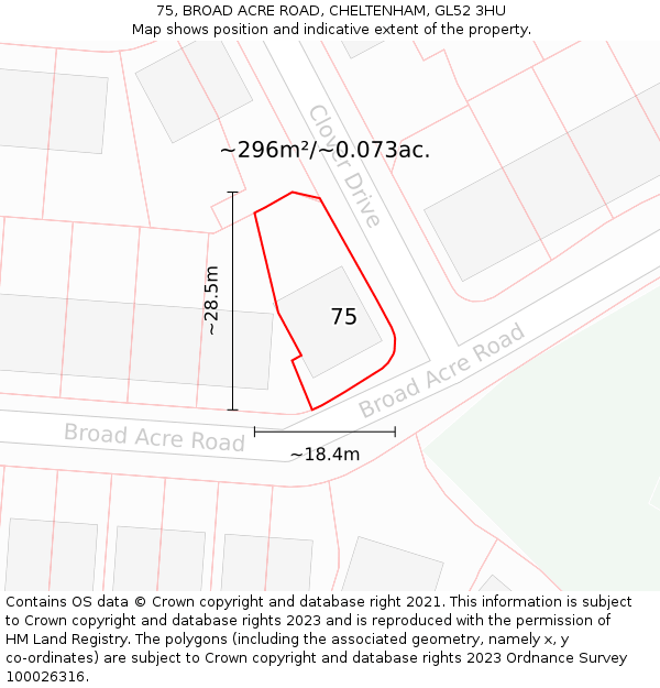 75, BROAD ACRE ROAD, CHELTENHAM, GL52 3HU: Plot and title map