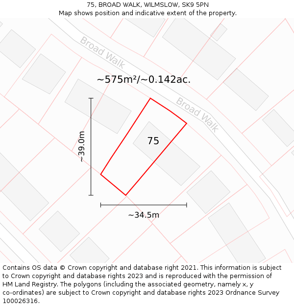 75, BROAD WALK, WILMSLOW, SK9 5PN: Plot and title map