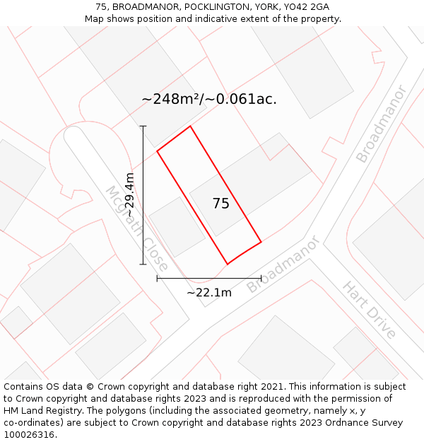 75, BROADMANOR, POCKLINGTON, YORK, YO42 2GA: Plot and title map
