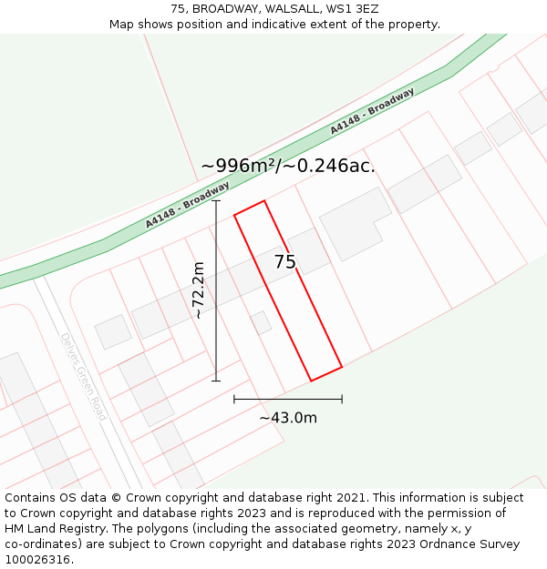 75, BROADWAY, WALSALL, WS1 3EZ: Plot and title map
