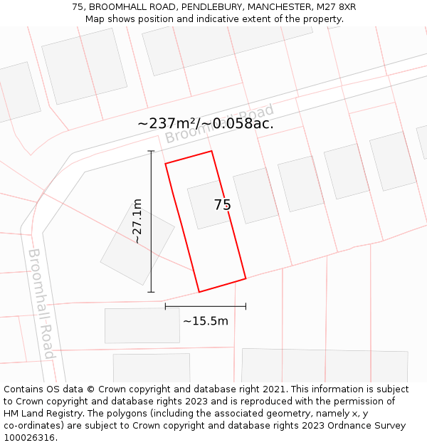75, BROOMHALL ROAD, PENDLEBURY, MANCHESTER, M27 8XR: Plot and title map