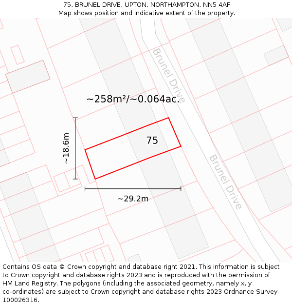 75, BRUNEL DRIVE, UPTON, NORTHAMPTON, NN5 4AF: Plot and title map