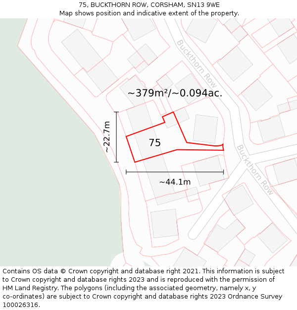 75, BUCKTHORN ROW, CORSHAM, SN13 9WE: Plot and title map
