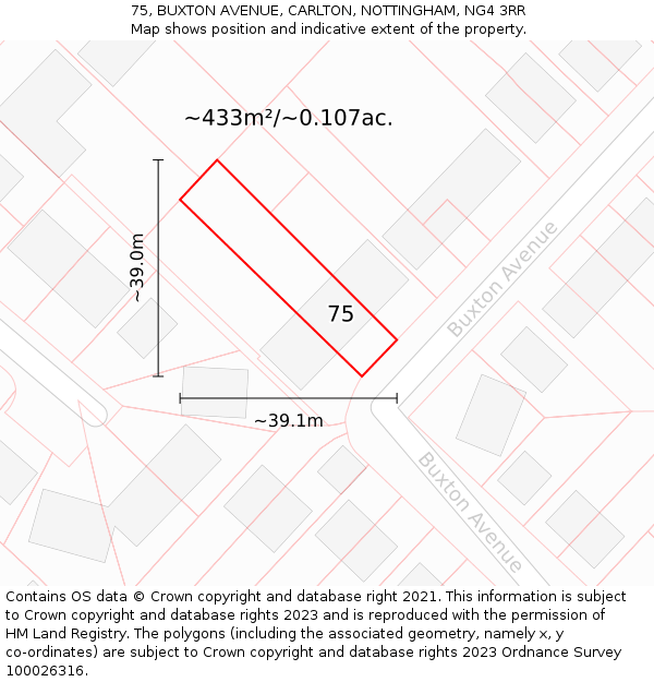 75, BUXTON AVENUE, CARLTON, NOTTINGHAM, NG4 3RR: Plot and title map