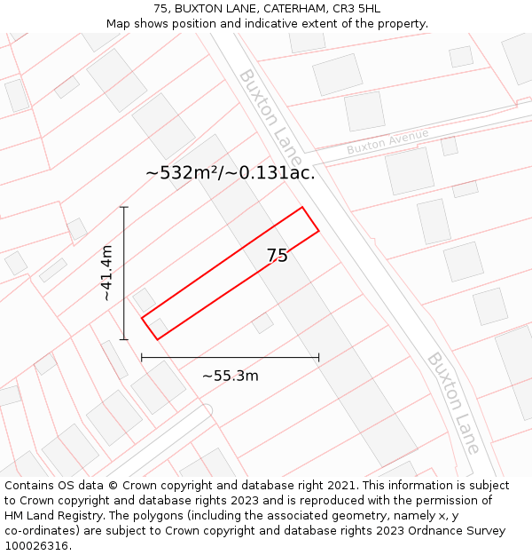 75, BUXTON LANE, CATERHAM, CR3 5HL: Plot and title map