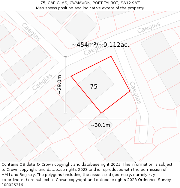 75, CAE GLAS, CWMAVON, PORT TALBOT, SA12 9AZ: Plot and title map
