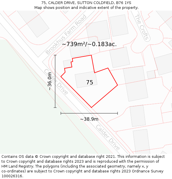 75, CALDER DRIVE, SUTTON COLDFIELD, B76 1YS: Plot and title map