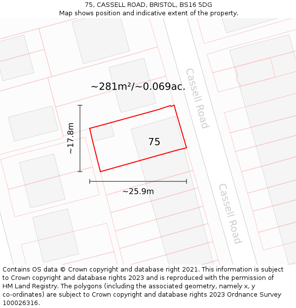 75, CASSELL ROAD, BRISTOL, BS16 5DG: Plot and title map