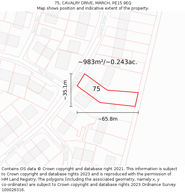 75, CAVALRY DRIVE, MARCH, PE15 9EQ: Plot and title map