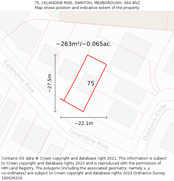 75, CELANDINE RISE, SWINTON, MEXBOROUGH, S64 8NZ: Plot and title map
