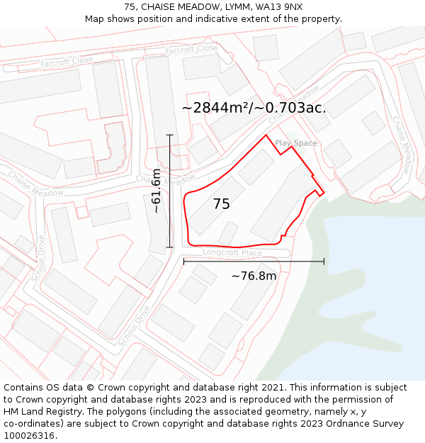 75, CHAISE MEADOW, LYMM, WA13 9NX: Plot and title map
