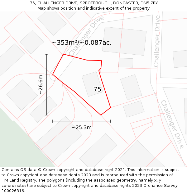 75, CHALLENGER DRIVE, SPROTBROUGH, DONCASTER, DN5 7RY: Plot and title map