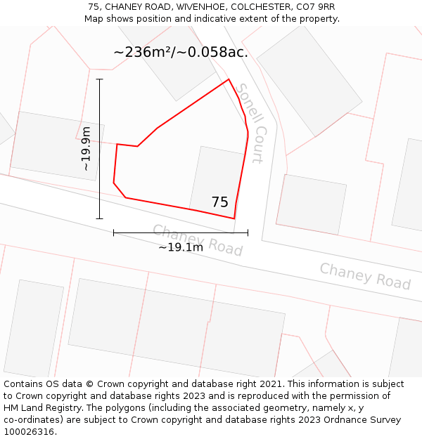 75, CHANEY ROAD, WIVENHOE, COLCHESTER, CO7 9RR: Plot and title map