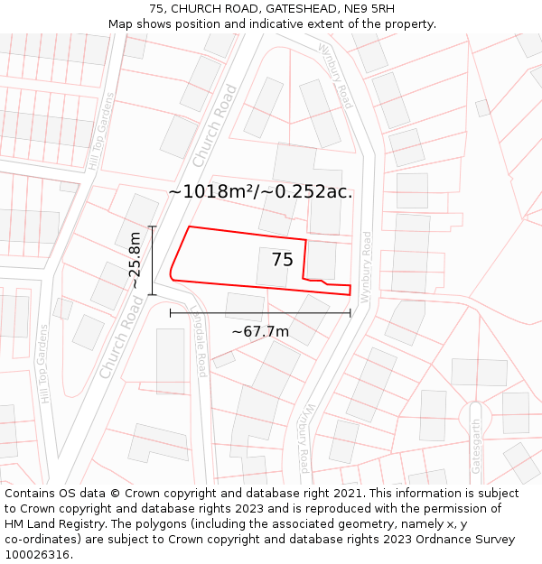 75, CHURCH ROAD, GATESHEAD, NE9 5RH: Plot and title map