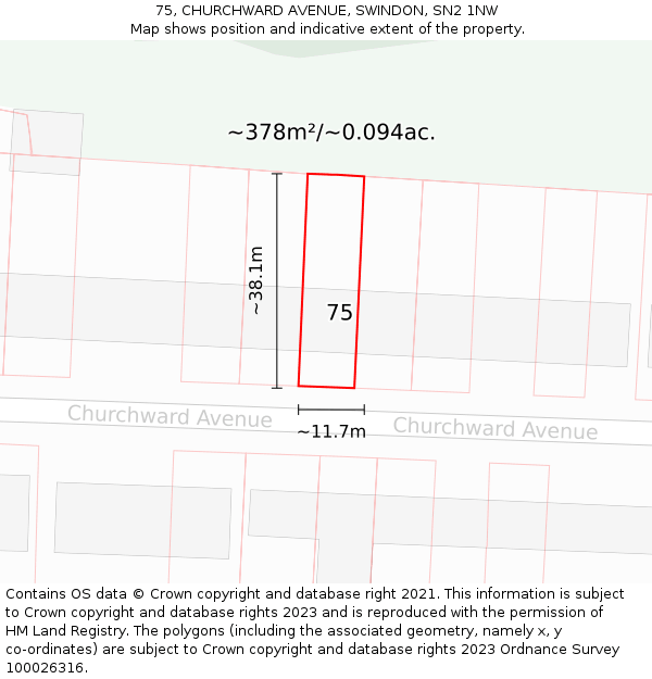 75, CHURCHWARD AVENUE, SWINDON, SN2 1NW: Plot and title map