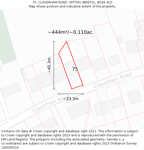 75, CLAVERHAM ROAD, YATTON, BRISTOL, BS49 4LD: Plot and title map