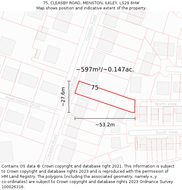 75, CLEASBY ROAD, MENSTON, ILKLEY, LS29 6HW: Plot and title map