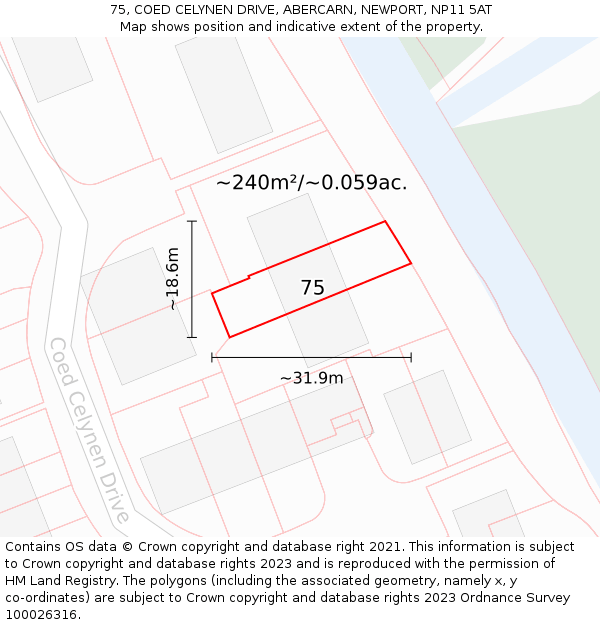 75, COED CELYNEN DRIVE, ABERCARN, NEWPORT, NP11 5AT: Plot and title map