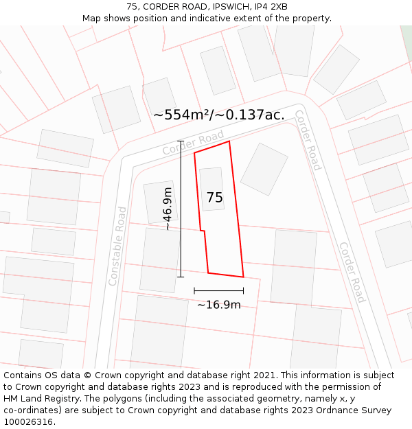 75, CORDER ROAD, IPSWICH, IP4 2XB: Plot and title map