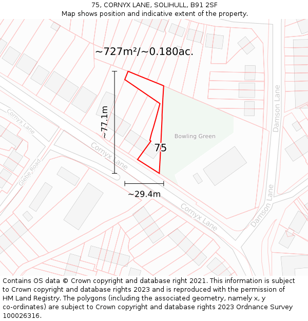 75, CORNYX LANE, SOLIHULL, B91 2SF: Plot and title map