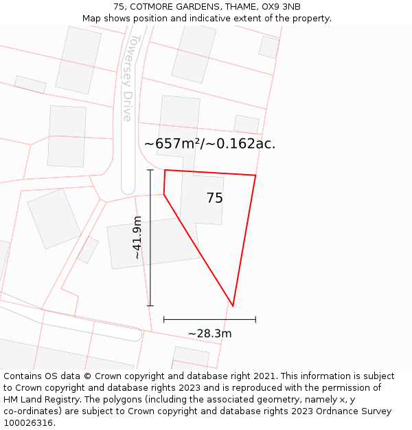 75, COTMORE GARDENS, THAME, OX9 3NB: Plot and title map